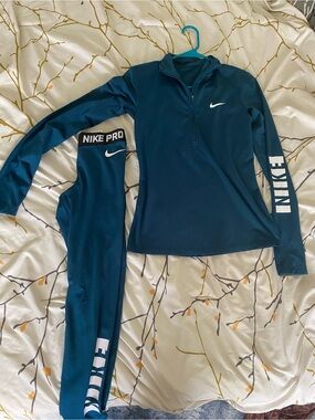 Nike Teal Long-Sleeve Half-Zip Top & Leggings Set